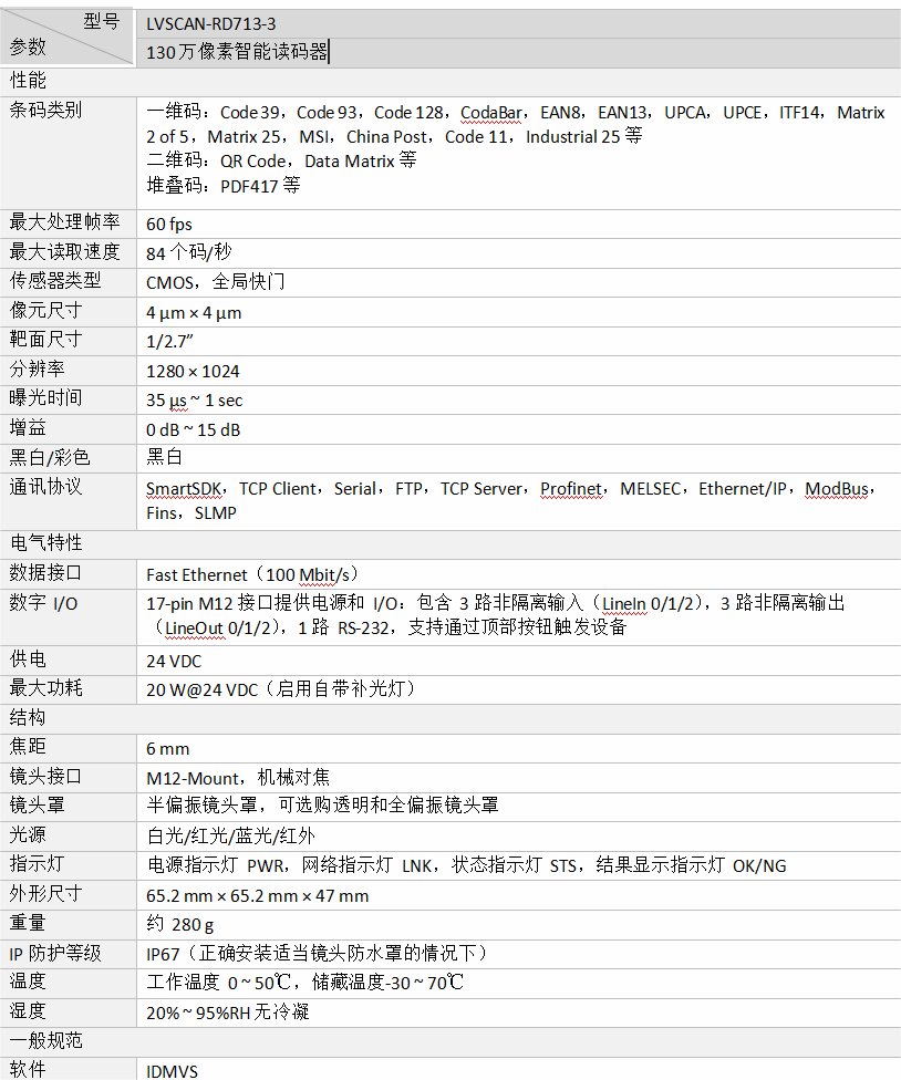 ？礚VSCAN-RD713-3智能读码器参数图